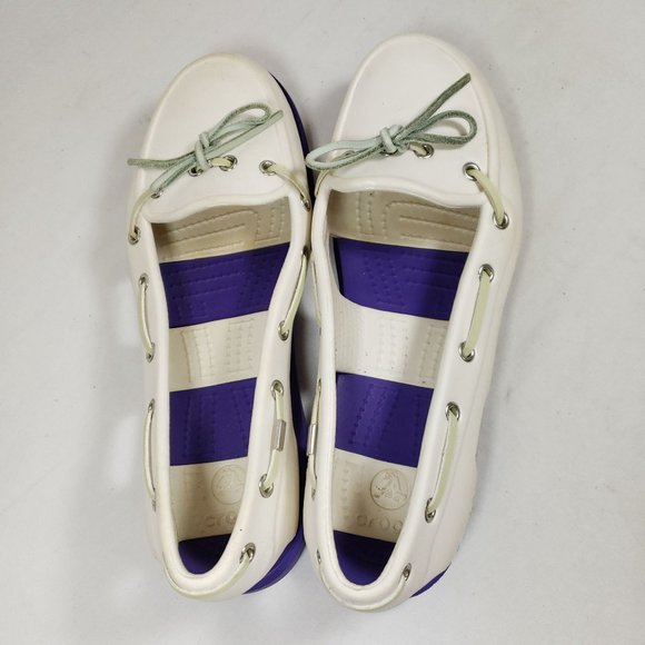 Crocs Women's Size 8 Beachline Boat Shoes White Purple - Picture 7 of 8